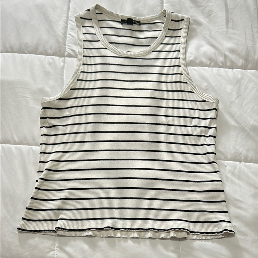 All Saints Black and White Striped Tank Top
